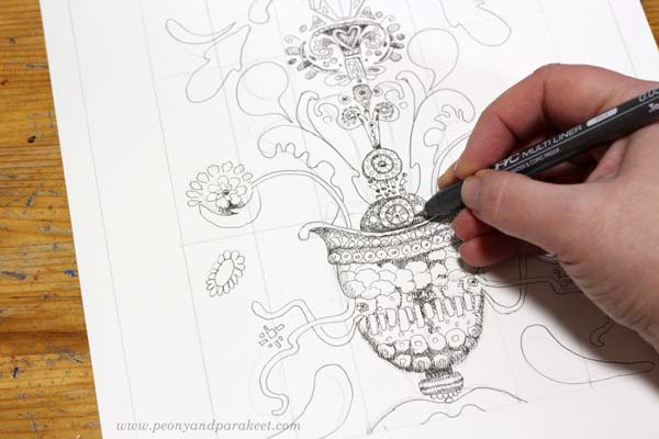 Drawing ornaments for a doodler's sampler. By Paivi Eerola of Peony and Parakeet.