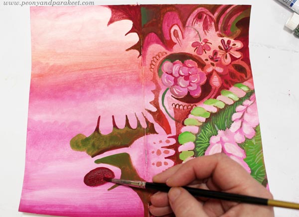 Painting journal covers in a decorative art style. By Paivi Eerola of Peony and parakeet.