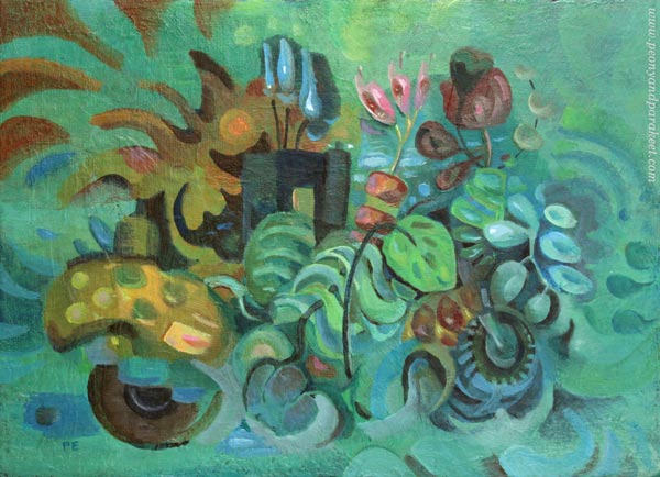 Back to Nature, acrylic painting by Paivi Eerola, 2020. Playing with organic shapes.