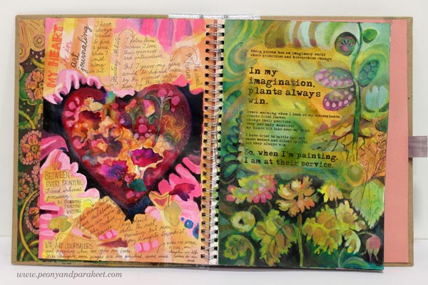 Adding text to art journal pages by Peony and Parakeet.