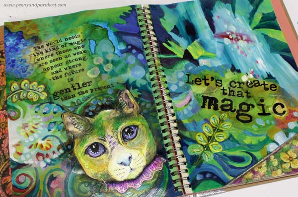 Magical art journal spread by Paivi Eerola of Peony and Parakeet.