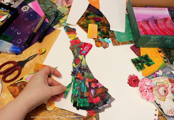 Making a paper collage doll - a collaged fashionista by Paivi Eerola of Peony and Parakeet.