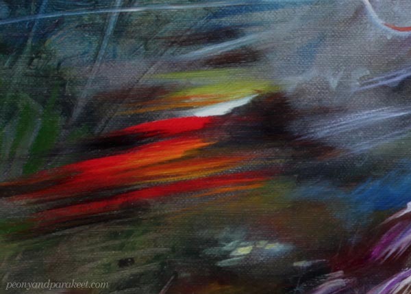 A detail of an oil painting by Paivi Eerola. Loose brush strokes that express fast motion. Finding uncommon inspiration to discover visual voice and visual language.