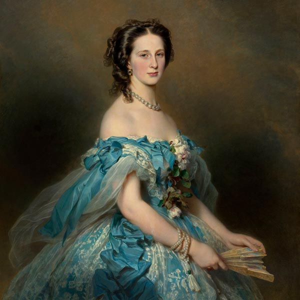 Inspiration from portraits. Franz Xaver Winterhalter, Grand Duchess Alexandra Iosifovna, oil on canvas, a detail of a larger painting.