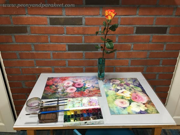 Floral watercolor painter's studio