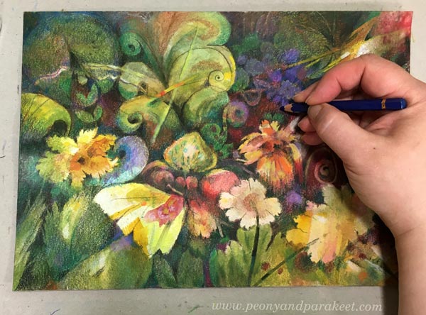 How to add dept when coloring creatively. Creating colored pencil art.