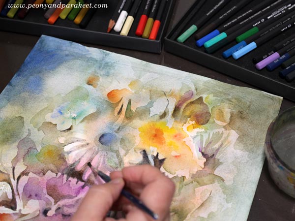 Wiping the paint off. Fixing an old watercolor painting.