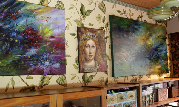 Displaying canvas paintings. Art by Paivi Eerola, Finland.