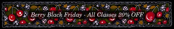 Cherries on a Black Friday banner for online art classes.