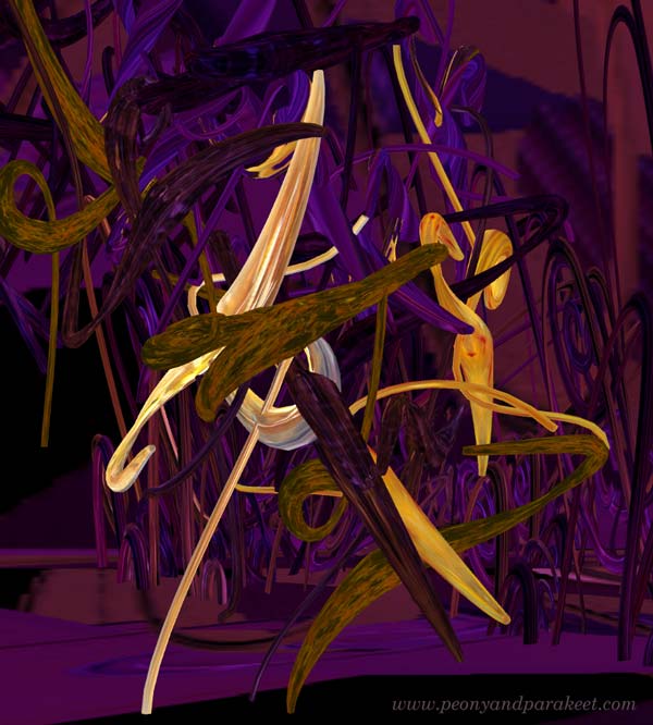 A screenshot of the video artwork called Crazy Chapel. Animation art composed and programmed by Paivi Eerola.