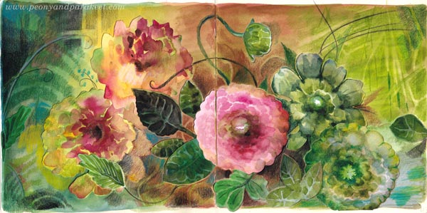 Watercolor Flower Collage, how to paint the flowers and make an art journal spread. By Paivi Eerola of Peony and Parakeet.