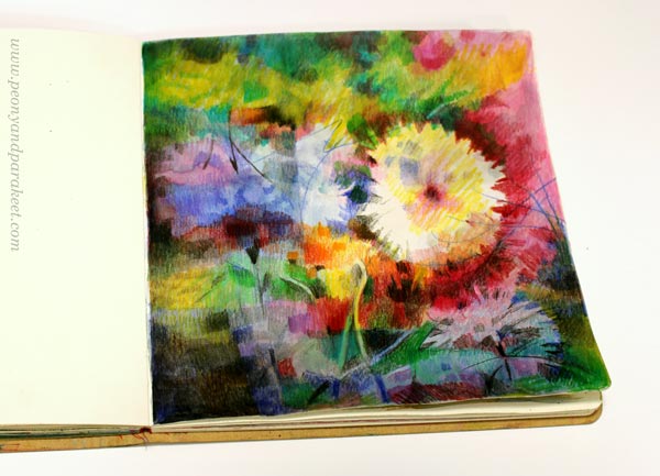 Abstract floral art in an at journal. By Paivi Eerola.