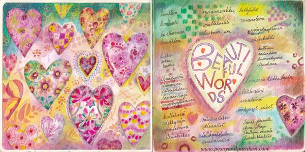 Hearts and Stories - Lesson 1. Online art journaling course taught by Paivi Eerola.