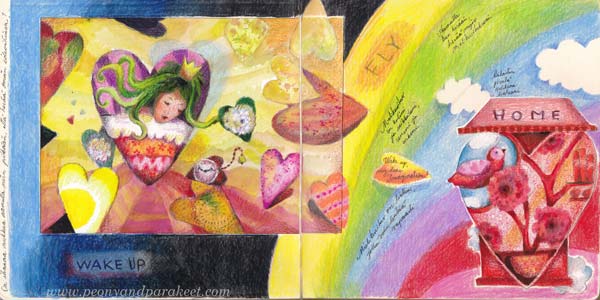 Hearts and Stories - Lesson 2. Online art journaling course by Peony and Parakeet.